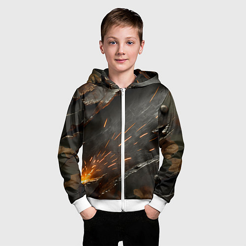 Детская толстовка на молнии Искры метала под камуфляжем / 3D-Белый – фото 3