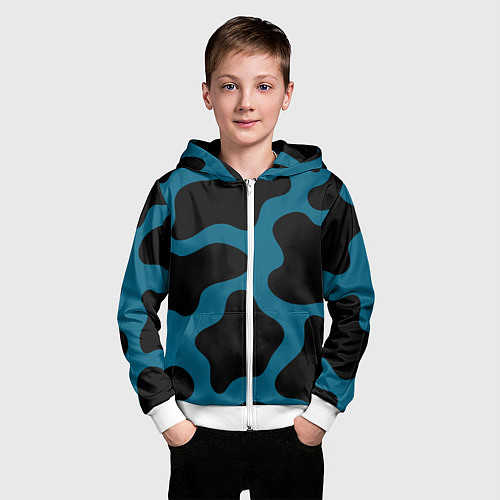 Детская толстовка на молнии Синяя коровья расцветка / 3D-Белый – фото 3