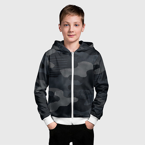 Детская толстовка на молнии Текстура - камуфляжная синяя ткань / 3D-Белый – фото 3