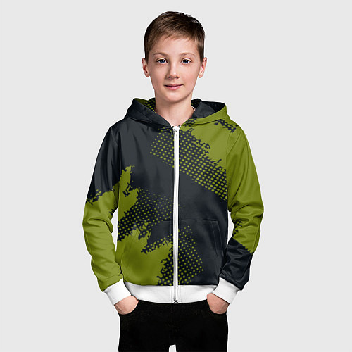 Детская толстовка на молнии Абстрактная текстура в зеленом / 3D-Белый – фото 3