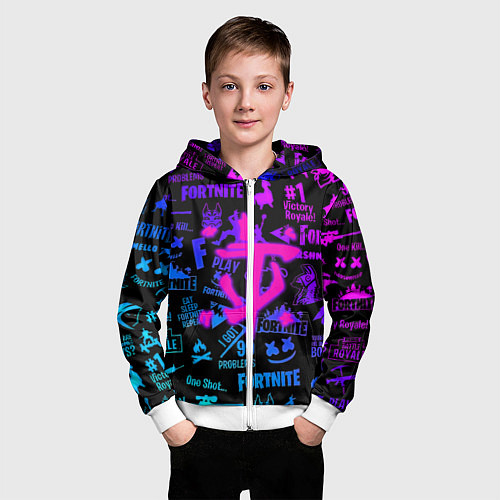 Детская толстовка на молнии Fortnite x doom neon logo / 3D-Белый – фото 3