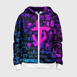 Толстовка на молнии детская Doom логотипы игр неон, цвет: 3D-белый