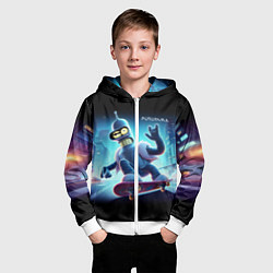 Толстовка на молнии детская Bender is a skateboarder in neon street - ai art, цвет: 3D-белый — фото 2