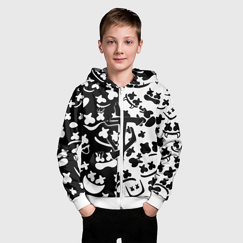 Детская толстовка на молнии Doom x Marshmello pattern / 3D-Белый – фото 3