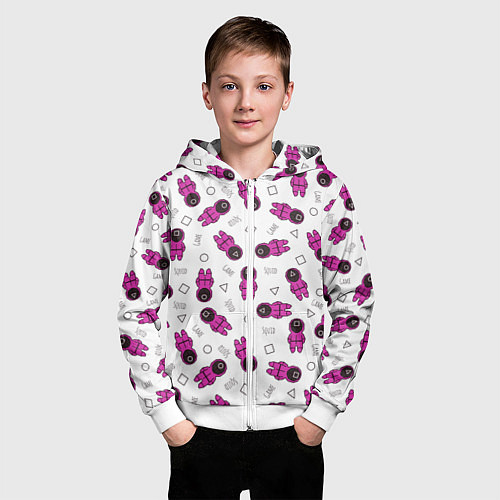 Детская толстовка на молнии Персонажи корейского сериала игра в кальмара / 3D-Белый – фото 3