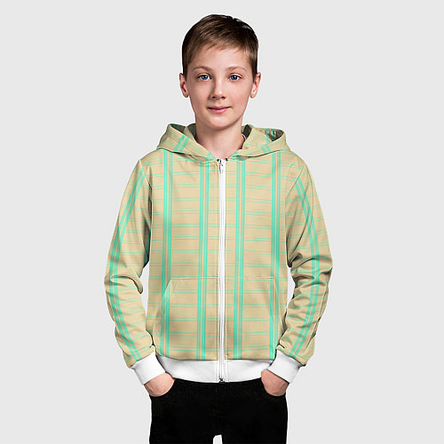 Детская толстовка на молнии Color beige cage blue stripes / 3D-Белый – фото 3
