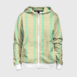 Толстовка на молнии детская Color beige cage blue stripes, цвет: 3D-белый