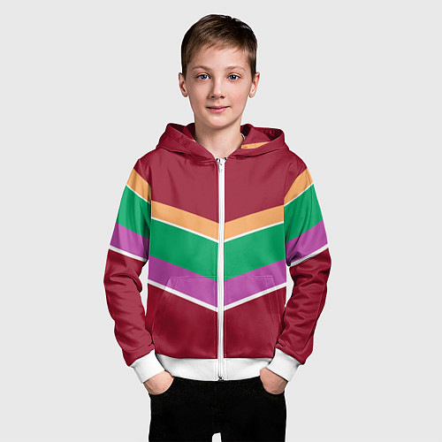 Детская толстовка на молнии Тёмный красный с полосами / 3D-Белый – фото 3