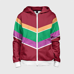 Толстовка на молнии детская Тёмный красный с полосами, цвет: 3D-белый