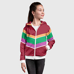 Толстовка на молнии детская Тёмный красный с полосами, цвет: 3D-белый — фото 2