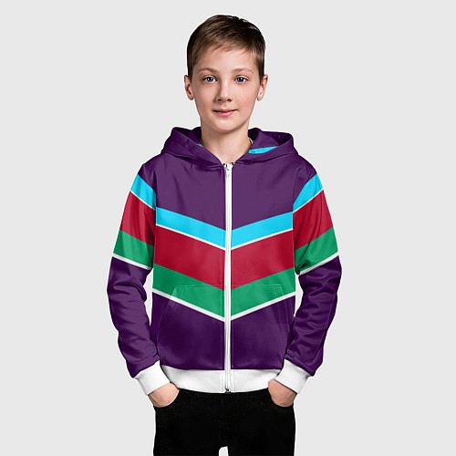 Детская толстовка на молнии Фиолетовый с полосами / 3D-Белый – фото 3