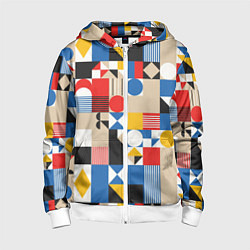 Толстовка на молнии детская Геометрический балаган, цвет: 3D-белый