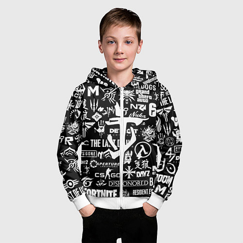 Детская толстовка на молнии Doom логотипы всех игр / 3D-Белый – фото 3