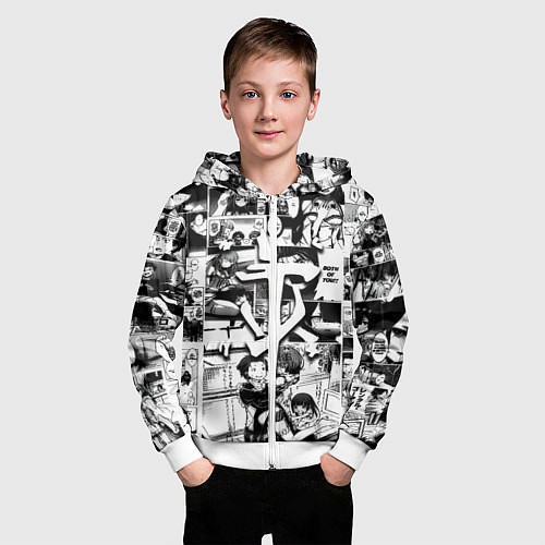 Детская толстовка на молнии Doom anime black / 3D-Белый – фото 3