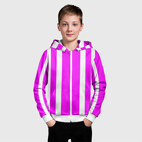 Детская толстовка на молнии Color white pink stripes / 3D-Белый – фото 3