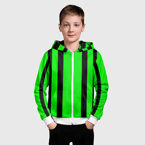 Детская толстовка на молнии Color black and green stripes / 3D-Белый – фото 3