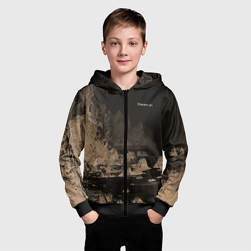 Детская толстовка на молнии Dream on тёмно-коричневый / 3D-Черный – фото 3