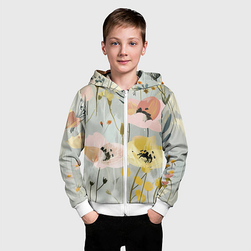 Детская толстовка на молнии Цветы и цветочки / 3D-Белый – фото 3