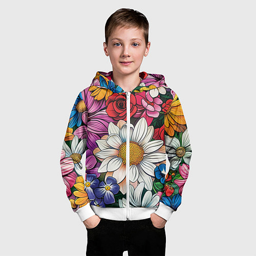 Детская толстовка на молнии Крупные цветы / 3D-Белый – фото 3
