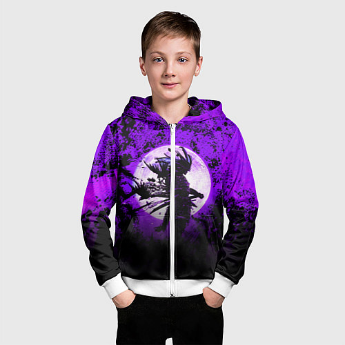 Детская толстовка на молнии Самурай при луне / 3D-Белый – фото 3