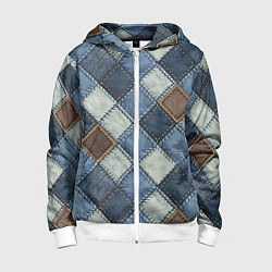 Детская толстовка на молнии Джинсовый пэчворк ромбовый узор