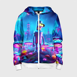 Толстовка на молнии детская Бендер на сказочной неоновой грибной планете - ней, цвет: 3D-белый