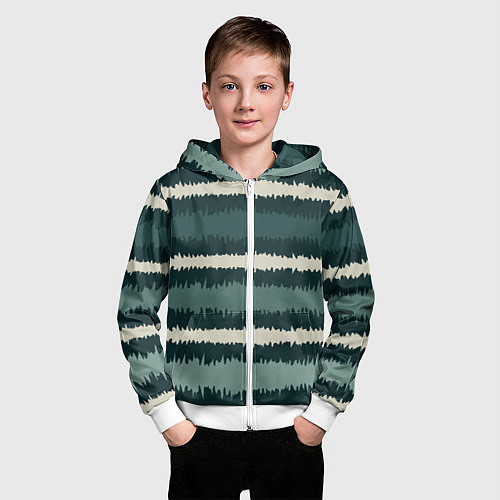 Детская толстовка на молнии Полосы зигзагообразные зеленые / 3D-Белый – фото 3