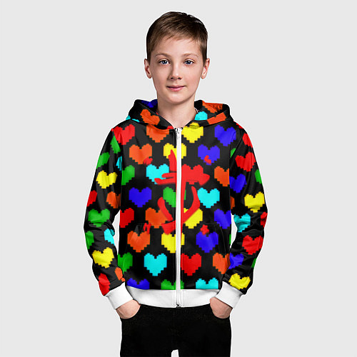 Детская толстовка на молнии Doom love pixel pattern / 3D-Белый – фото 3