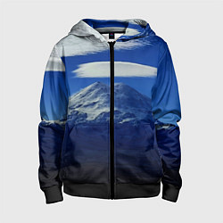 Толстовка на молнии детская Эльбрус с облаками, цвет: 3D-черный