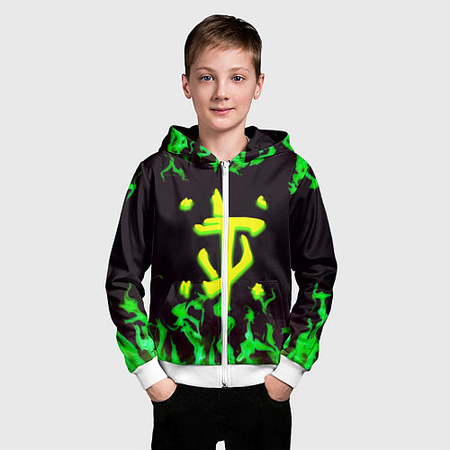 Детская толстовка на молнии Doom зелёный огонь / 3D-Белый – фото 3