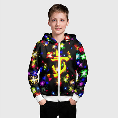 Детская толстовка на молнии Doom новогодние искры / 3D-Белый – фото 3