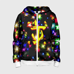 Толстовка на молнии детская Doom новогодние искры, цвет: 3D-белый