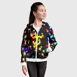 Толстовка на молнии детская Doom новогодние искры, цвет: 3D-белый — фото 2
