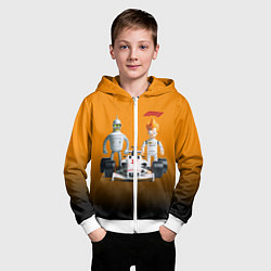 Толстовка на молнии детская Механик Бендер и пилот формулы 1 Фрай, цвет: 3D-белый — фото 2
