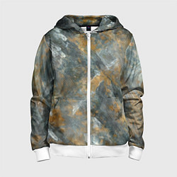Толстовка на молнии детская Абстракция - strokes of gold paint on a gray backg, цвет: 3D-белый