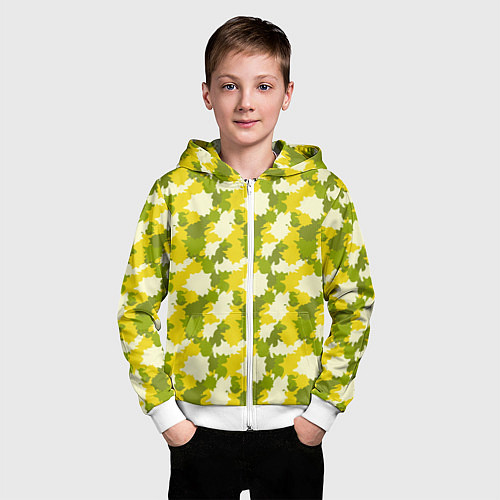 Детская толстовка на молнии Яркий камуфляж желтые и зеленые пятна / 3D-Белый – фото 3