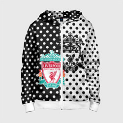 Толстовка на молнии детская Liverpool черно белые точки, цвет: 3D-белый