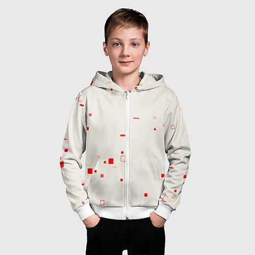 Детская толстовка на молнии Color white red shapes / 3D-Белый – фото 3