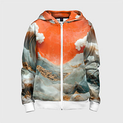Толстовка на молнии детская Японский пейзаж абстракция, цвет: 3D-белый