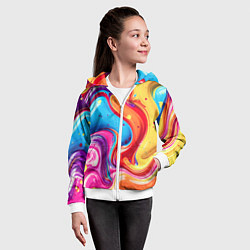 Толстовка на молнии детская Смесь красно-жёлто-голубых масляных красок абстрак, цвет: 3D-белый — фото 2