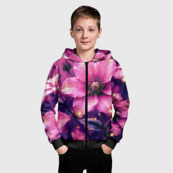 Толстовка на молнии детская Волшебный розовый цветок с искрами, цвет: 3D-черный — фото 2