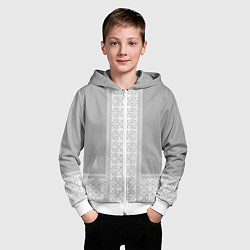 Толстовка на молнии детская Славянский узор на сером - вышиванка рубаха, цвет: 3D-белый — фото 2