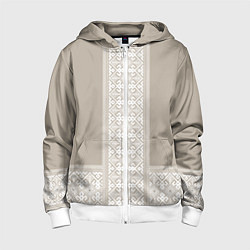 Толстовка на молнии детская Славянский орнамент-вышиванка рубаха, цвет: 3D-белый