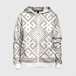 Толстовка на молнии детская Славянские узоры в бежевом цвете, цвет: 3D-белый