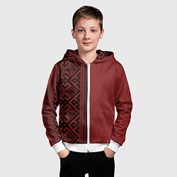 Толстовка на молнии детская Узоры славянские в красном цвете, цвет: 3D-белый — фото 2