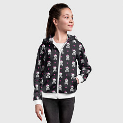 Толстовка на молнии детская Милый паттерн с черепами и сердцечками на черном ф, цвет: 3D-белый — фото 2