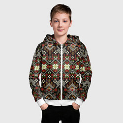 Толстовка на молнии детская Традиционные росписные орнаментные узоры в славянс, цвет: 3D-белый — фото 2