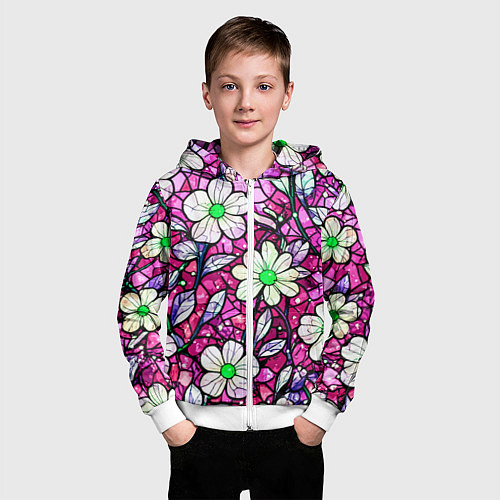 Детская толстовка на молнии Цветочный розовый витраж / 3D-Белый – фото 3