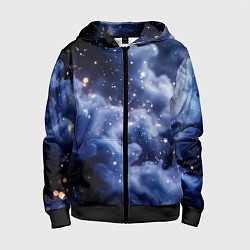 Толстовка на молнии детская Волшебная дымка тёмно-синий с искрами, цвет: 3D-черный