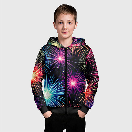 Детская толстовка на молнии Стилизованный праздничный салют / 3D-Черный – фото 3